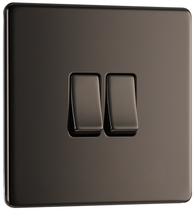 BG FBN42 Nexus Screwless Flat-Plate Double Light Switch Black Nickel 2 Way 10A