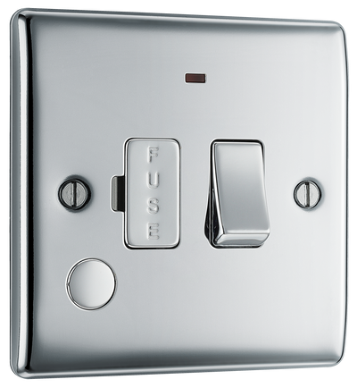 Newlec British General NPC53 Nexus Metal Polished Chrome 13A Flex Output Neon Switched Fused Spur Unit
