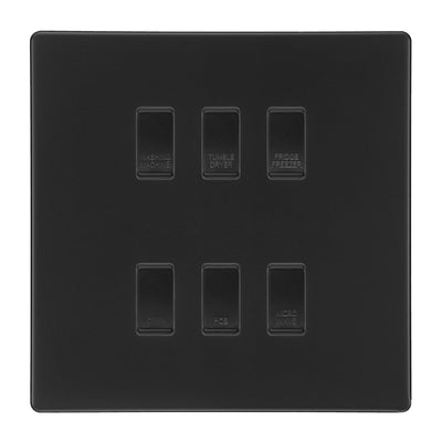 BG Screwless Matt Black 6 Gang Custom Appliance Grid Switch Panel Kitchen by British General (BG-Screwless-MB-Kitchen-Appliance-6Gang)