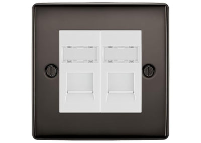 BG Nexus Metal Black Nickel 2 Gang RJ45 Data Socket NBNRJ452W White Inserts by British General (BG-NBNRJ452W)