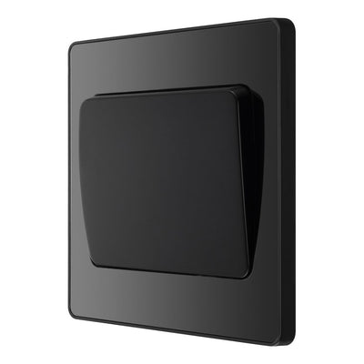 BG Evolve Black Chrome 1G Wide Rocker Light Switch PCDBC12WB with 35mm Steel Back Box