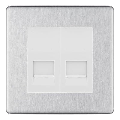 BG Screwless Brushed Steel Double IDC Secondary Telephone Socket - White Insert by British General (BG-FBSBTS2W)