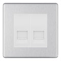 BG Screwless Brushed Steel Double IDC Secondary Telephone Socket - White Insert
