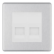 BG Screwless Brushed Steel Double IDC Secondary Telephone Socket - White Insert by British General (BG-FBSBTS2W)