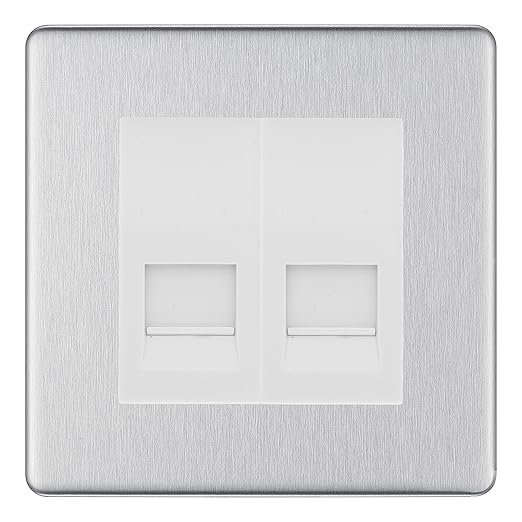 BG Screwless Brushed Steel Double IDC Secondary Telephone Socket - White Insert