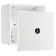 BG Electrical Single Co-Axial Socket White Moulded & 50mm Pattress Back Box by British General (BG-860+877)