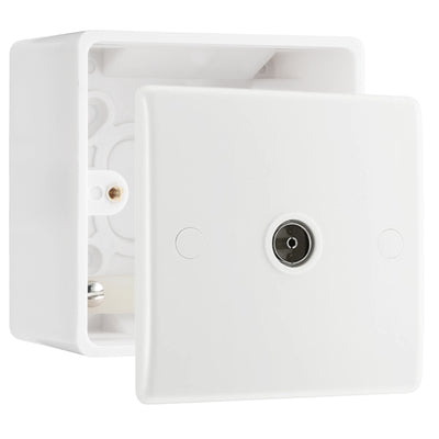BG Electrical Single Co-Axial Socket White Moulded & 50mm Pattress Back Box by British General (BG-860+877)