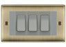 BG Nexus Antique Brass 3 Gang Intermediate Light Switch Custom Grid - Grey Insert by British General (BG-Nexus-AB-3G-Combo-3x INT-GR)