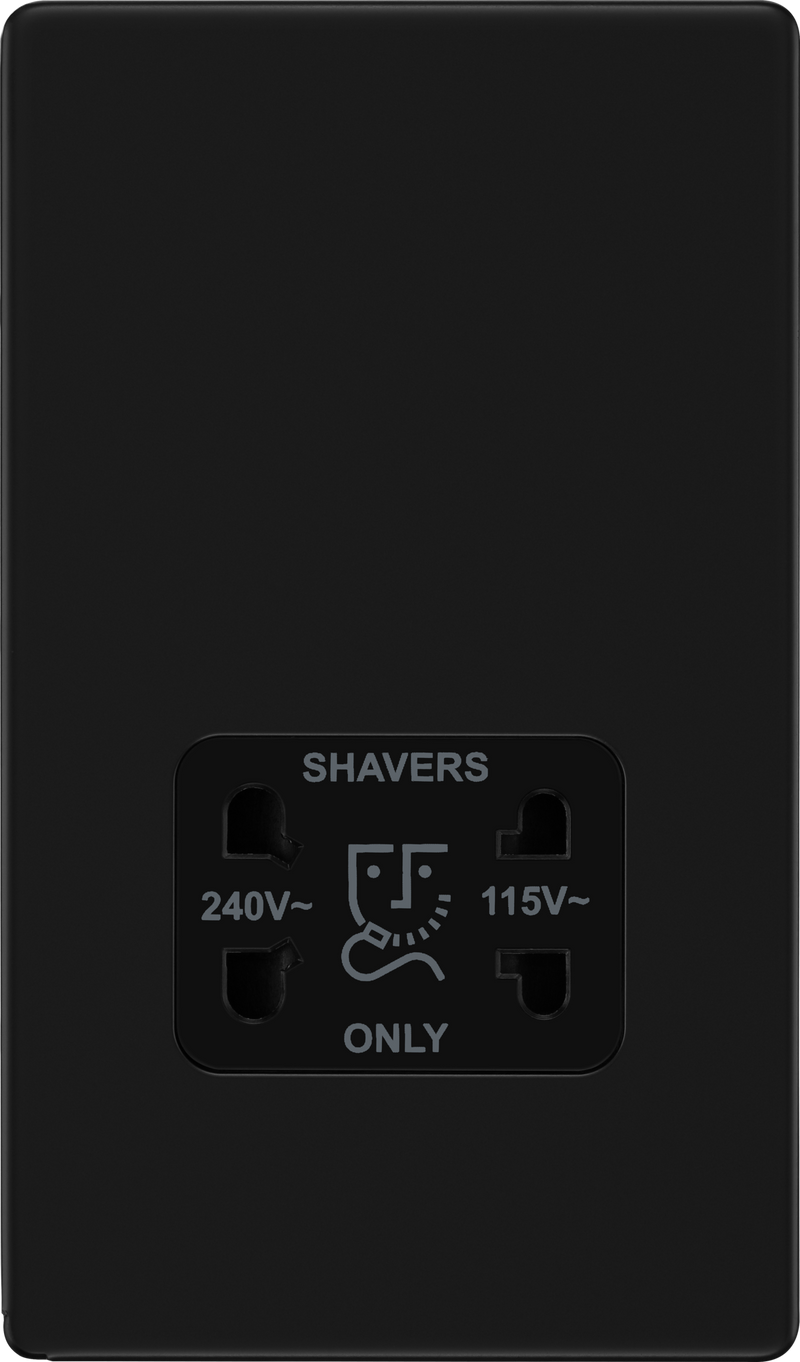 BG Flatplate Screwless Matt Black Shaver Socket FFB20B