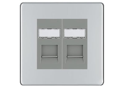BG Screwless Polished Chrome 2 Gang RJ45 Data Socket FPCRJ452G Grey Inserts by British General (BG-FPCRJ452G)