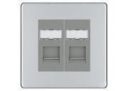 BG Screwless Polished Chrome 2 Gang RJ45 Data Socket FPCRJ452G Grey Inserts by British General (BG-FPCRJ452G)