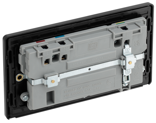 PCDDB22U3B Back - This Evolve Matt Blue 13A double power socket from British General comes with two USB charging ports, allowing you to plug in an electrical device and charge mobile devices simultaneously without having to sacrifice a power socket. 