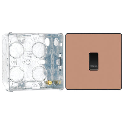 BG Evolve Polished Copper 10AX 1 Way Press Switch PCDCP14B with 35mm Steel Back Box