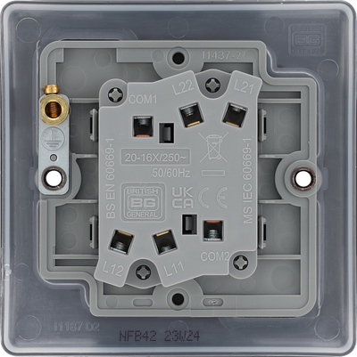 BG NFB42 Nexus Metal Matt Black 2 Gang 20A 16AX 2 Way Plate Switch