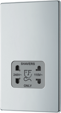 BG FPC20G Nexus Screwless Flat-Plate Shaver Socket Outlet Polished Chrome Grey Insert Dual Voltage 115V - 230V