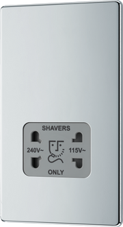 BG FPC20G Nexus Screwless Flat-Plate Shaver Socket Outlet Polished Chrome Grey Insert Dual Voltage 115V - 230V by British General (BG-FPC20G-Shopify-SA_1)
