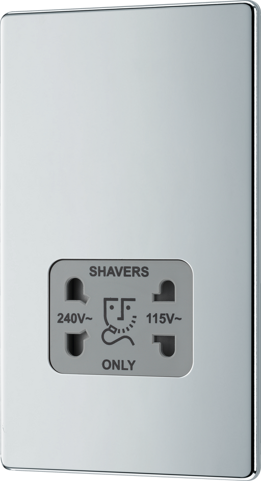 FPC20G Front - This dual voltage shaver socket from British General is suitable for use with 240V and 115V shavers and electric toothbrushes.