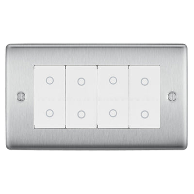 BG Nexus Brushed Steel Quad Secondary Touch Dimmer Switch White Inserts NBSTDS4W by British General (BG-NBSTDS4W)