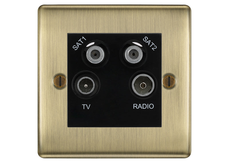 BG Nexus Antique Brass TV/FM/2x SAT Quadplex Socket – Black Insert