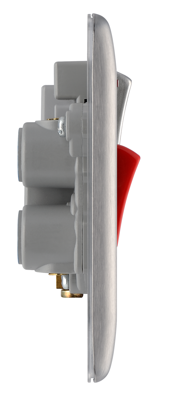 NBS70G Side - This 45A cooker control unit from British General includes a 13A socket for an additional appliance outlet, and has flush LED indicators above the socket and switch.