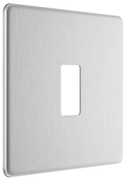 BG RFBS1 Nexus Screwless Grid Brushed Steel 1 Module Front Plate by British General (BG-RFBS1-Shopify-SA_1)