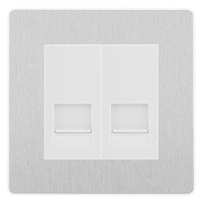 BG Evolve Brushed Steel Double RJ11 Telephone Socket PCDBSRJ112 - White Insert