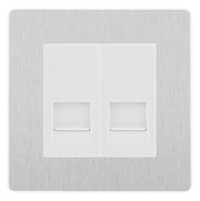 BG Evolve Brushed Steel Double RJ11 Telephone Socket PCDBSRJ112 - White Insert by British General (BG-PCDBSRJ112W)