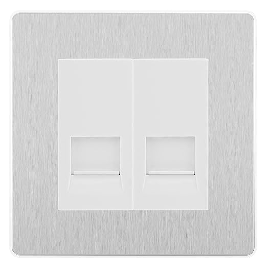 BG Evolve Brushed Steel Double RJ11 Telephone Socket PCDBSRJ112 - White Insert