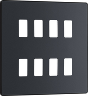 BG RPCDMG8B Evolve Grid Matt Grey 8 Module Square Front Plate - Black Trim by British General (BG-RPCDMG8B-Shopify-SA_1)