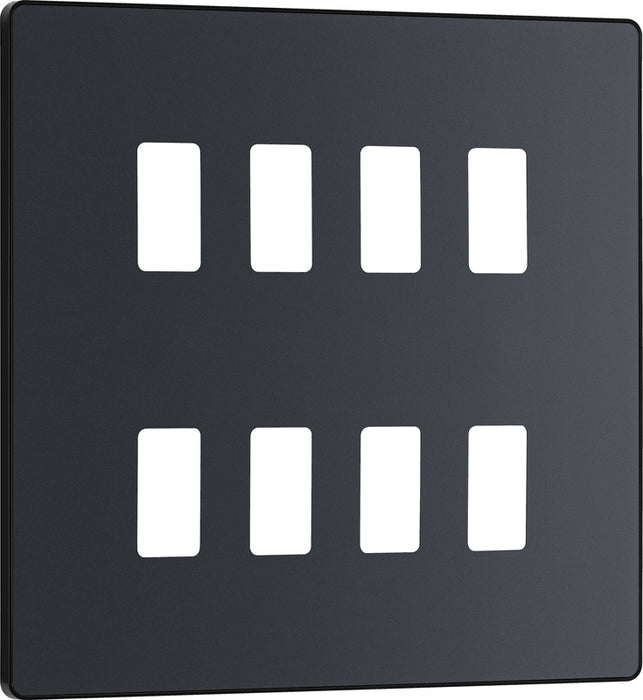 BG RPCDMG8B Evolve Grid Matt Grey 8 Module Square Front Plate - Black Trim