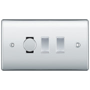BG Polished Chrome 3 Gang Light Switch 1x Trailing Edge LED Dimmer 2x 2 Way Custom Switch by British General (NEXUS-PC-3G-CUSTOM-1xDIMMER-2x 2Way)
