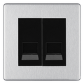 BG Screwless Brushed Steel Double Secondary Telephone Socket, Screw Terminal - Black Insert