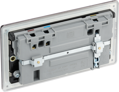FBN22U3B Back - This completely screwless and slimline flat plate double 13A power socket from British General comes with two USB charging ports allowing you to plug in an electrical device and charge mobile devices simultaneously without having to sacrifice a power socket.