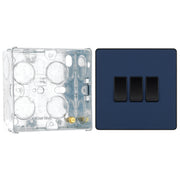 BG Evolve Matt Blue 3 Gang 20A 16AX 2 Way Light Switch PCDDB43B with 35mm Steel Back Box