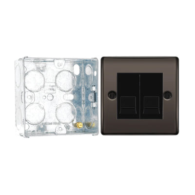 BG Nexus Black Nickle Double Master Telephone Socket NBNBTM2 with 35mm Steel Back Box