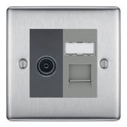 BG Nexus Brushed Steel TV Aerial & RJ45 CAT6 Data Socket - Grey Insert