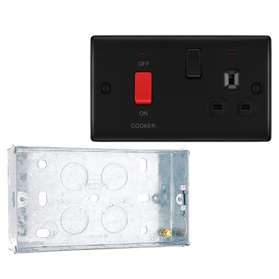 BG Nexus Matt Black 45A Switch 13A Switched Socket Cooker Control Unit NFB70B with 25mm Steel Back Box by British General (BG-NFB70B+HGS04)