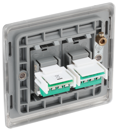 NBSRJ112  Back - This RJ11 telephone socket from British General uses a screw terminal connection and can be used for connecting two analogue phone lines.