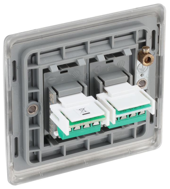 NBSRJ112  Back - This RJ11 telephone socket from British General uses a screw terminal connection and can be used for connecting two analogue phone lines.