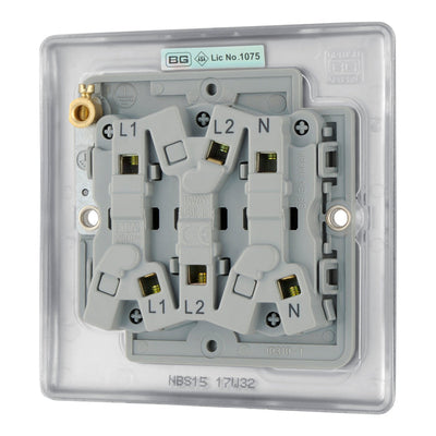 BG NBS15 Metal Brushed Steel 1 Gang 10A 10AX 3 Pole Fan Isolator Plate Switch