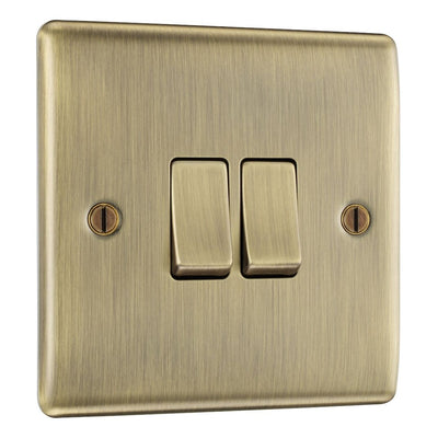 Antique Brass 2 Gang Double Light Switch & Surface Pattress Back Box