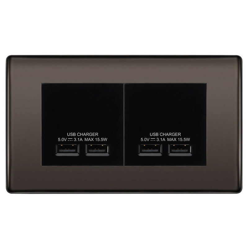 BG Nexus Black Nickel 4G Euro Plate with 2X USB-A Dual Chargers – Black Insert
