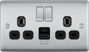 BG NBS22UAC12B Brushed Steel Double Socket with USB 12W Type A & C USB Black Inserts by British General (BG-NBS22UAC12B)