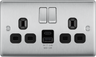BG NBS22UAC12B Brushed Steel Double Socket with USB 12W Type A & C USB Black Inserts by British General (BG-NBS22UAC12B)