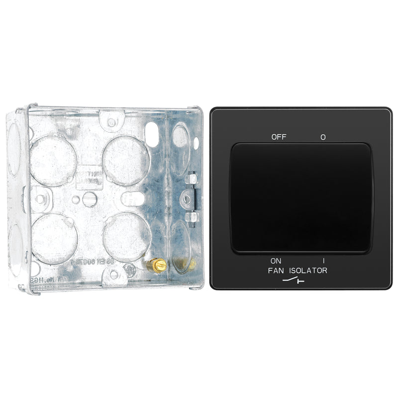 BG Evolve Black Chrome 10A 3 Pole Fan Isolator Switch PCDBC15B with 35mm Steel Back Box