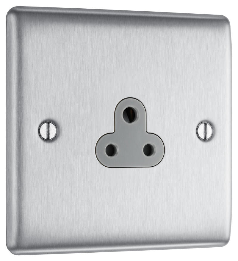 BG NBS28G Nexus 2A, unswitched socket round pin Brushed Steel