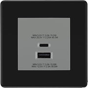 BG Screwless Matt Black 45W USB Wall Socket Euro Module USB-A & C - Grey Insert by British General (BG-FFBEMS2+EMUSBAC45G)
