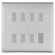 BG Brushed Steel 7 Gang 2 Way Custom Grid Light Switch with Back Box Included by British General (BG-NEXUS-BS-7G-CUSTOM-LIGHT-SWITCH)