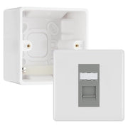 BG Nexus White RJ45 CAT6 Module with Single Faceplate, 1 Port Network Socket & 50mm Back Box (Grey Insert) by British General (BG-EMRJ45C6G-1G-50)