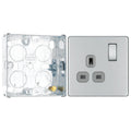 BG Screwless Polished Chrome 13A Single Switched Socket FPC21G with 25mm Steel Back Box